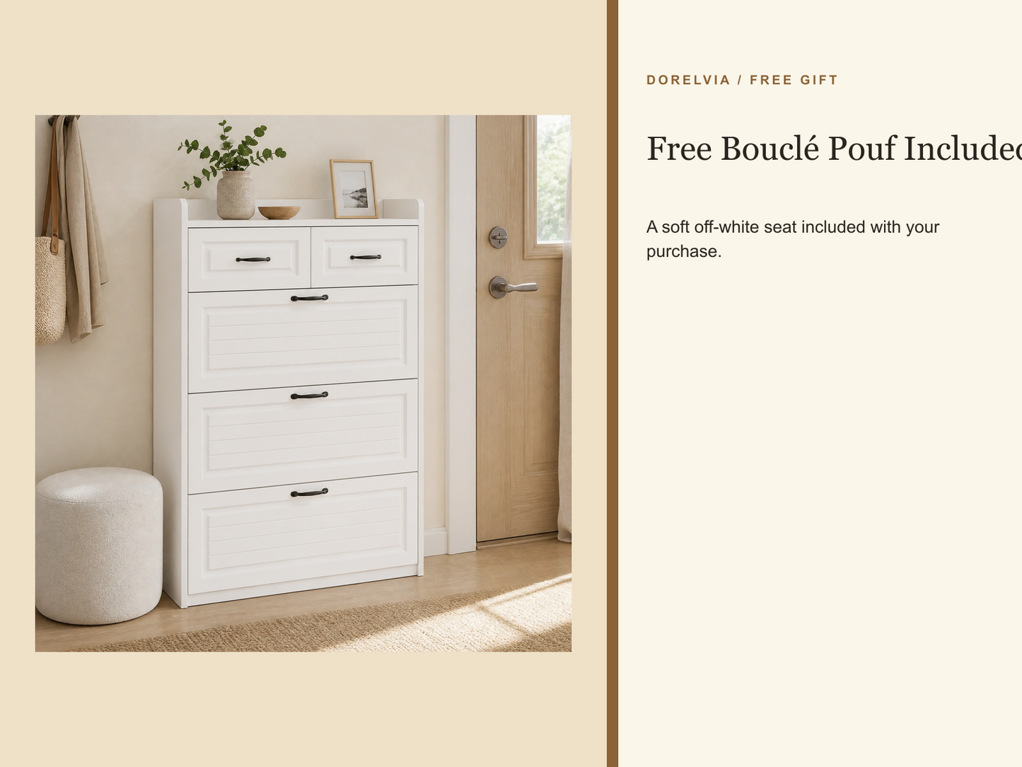 dorelvia entryway cabinet boucle pouf free gift informational