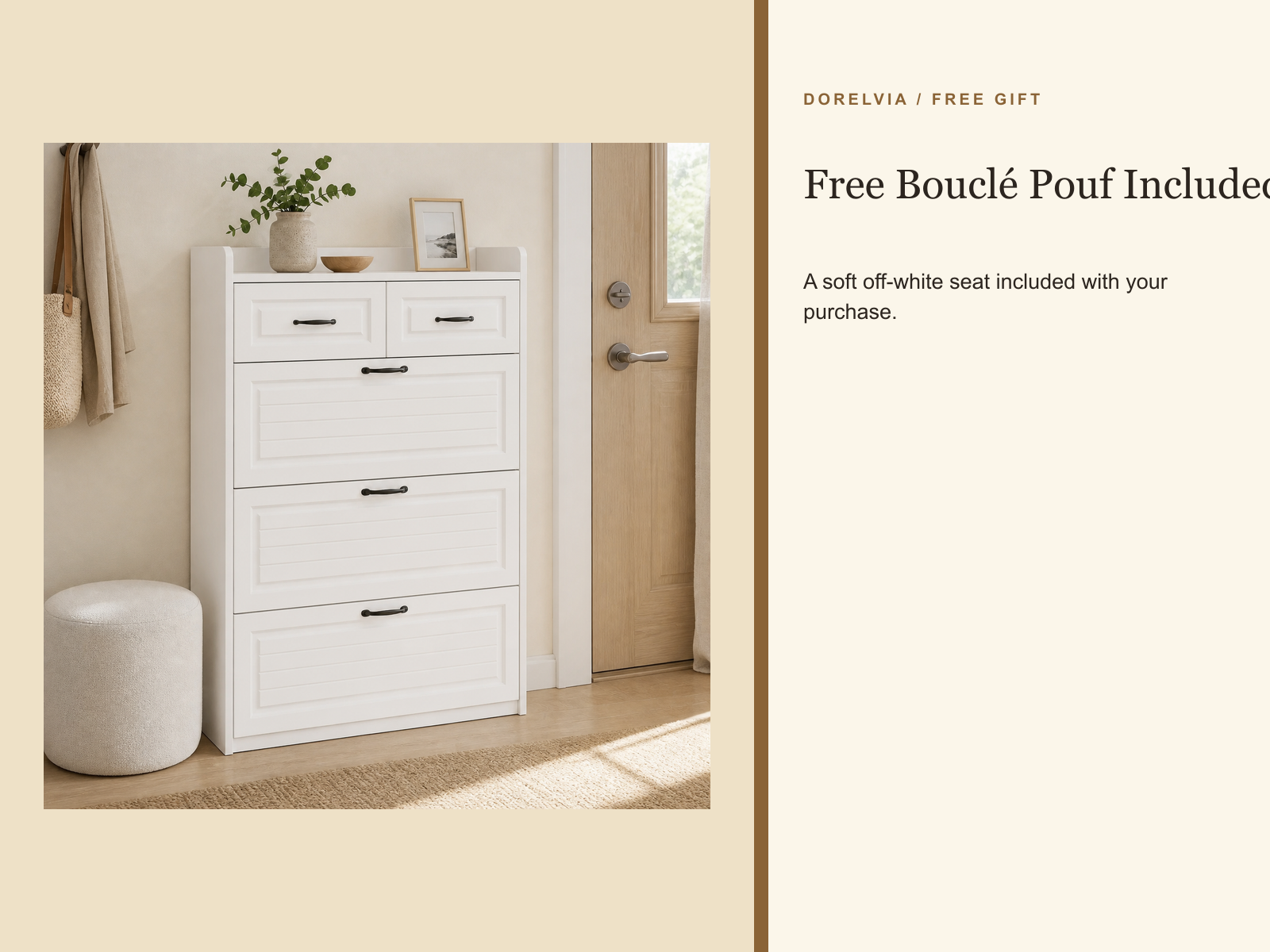dorelvia entryway cabinet boucle pouf free gift informational