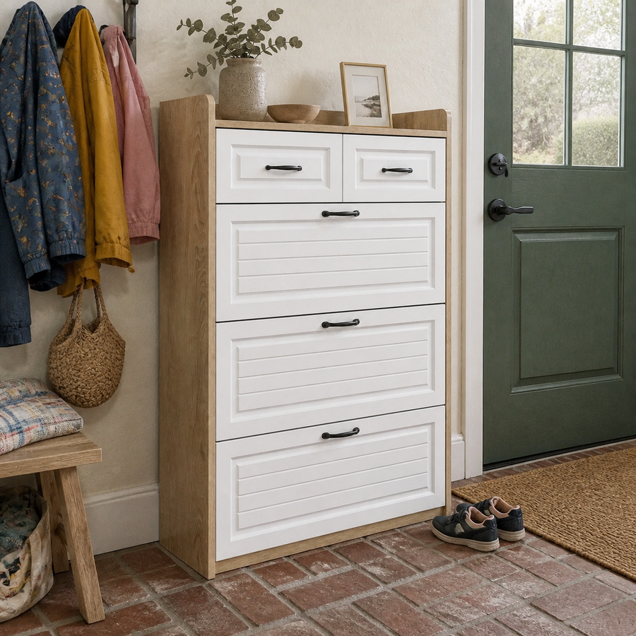 Dorelvia Slim Entryway Shoe Storage Cabinet customer review — dorelvia entryway cabinet review 04 natural wood