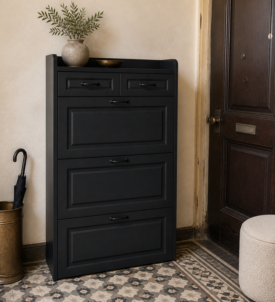 Dorelvia Slim Entryway Shoe Storage Cabinet customer review — dorelvia entryway cabinet review 09 black boucle