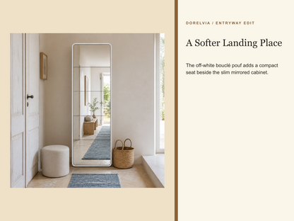 dorelvia mirror cabinet boucle pouf lifestyle