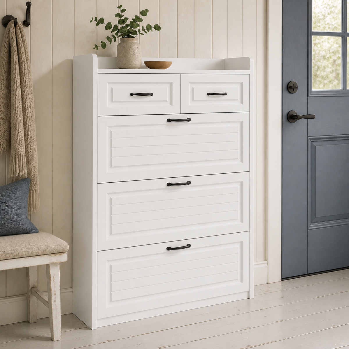 dorelvia slim entryway shoe storage cabinet hero white