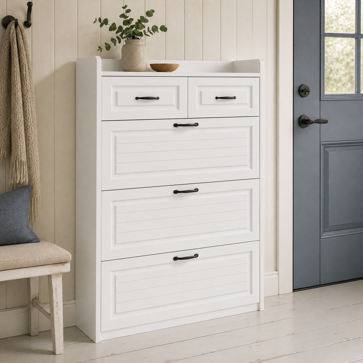 dorelvia slim entryway shoe storage cabinet hero white